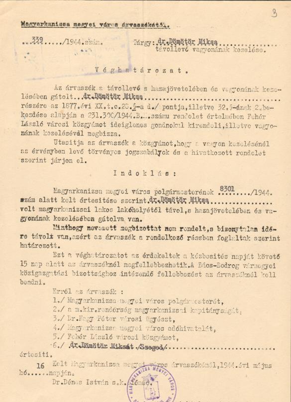 Forrás: Magyar Nemzeti Levéltár Csongrád Megyei Levéltár