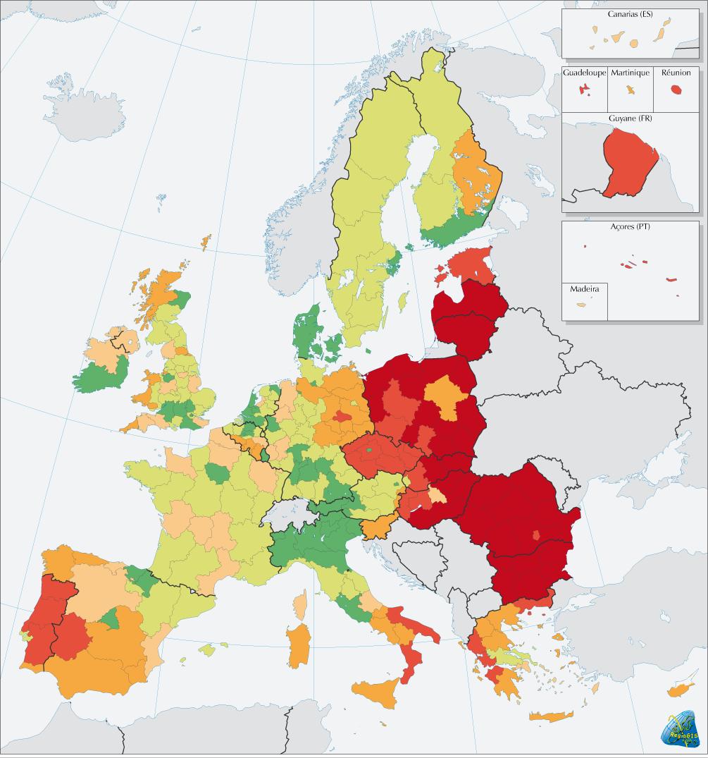 Fejletsébeli különbségek GDP per fő hány százaléka az EUs átlagnak Differences in