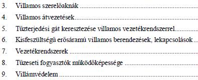 AZ OTSZ ÉS A VILLAMOS TVMI FELÉPÍTÉSE VI. FEJEZET: TŰZTERJEDÉS ELLENI VÉDELEM VII. FEJEZET: RENDELTETÉSTŐL FÜGGŐ LÉTESÍTÉSI KÖVETELMÉNYEK VIII.