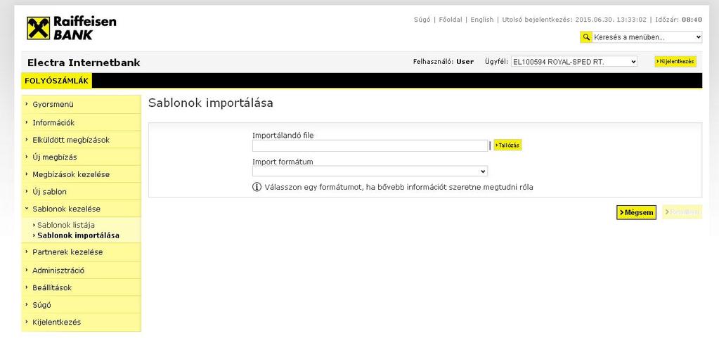 6.4 Sablonok importálása Már meglévő sablonjait importálhatja az Electra rendszerbe. 1.