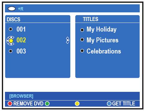 A megírt DVD lemezek adatainak tárolása a lemezkönyvtárban A készülék minden lemezhez hozzárendel egy számot, és feljegyzi, hogy mit rögzített a lemezre, valamint automatikusan frissíti az adatokat,