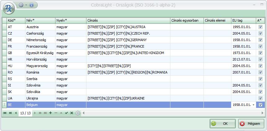 felvehető a CobraLight programhoz, majd az ablakban kiválasztható az import során szükséges ország neve.