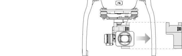 Phantom 3 Standard Felhasználói kézikönyv A repülőgép és a távvezérlő felkészítése A gimbal saru eltávolítása Csúsztassa le a gimbal sarut a kameráról.