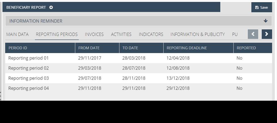 Beneficiary report modul Kedvezményezetti jelentés feltöltése Jelentéstételi időszakok (Reporting periods) Nem