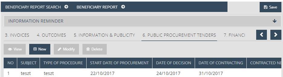 procurement tenders) Az adott jelentéstételi