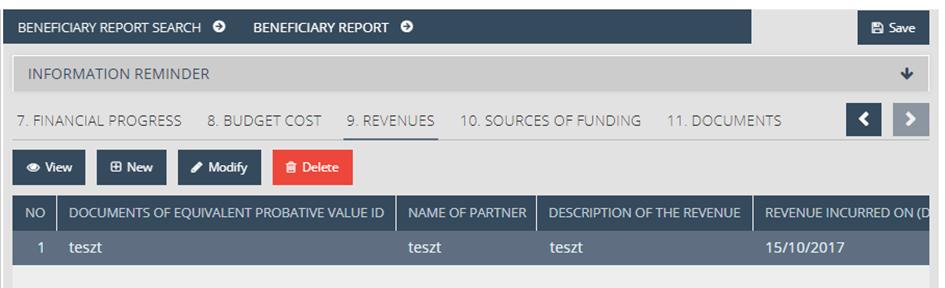 Beneficiary report modul Kedvezményezetti