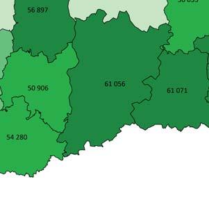 ábra A haszonbérleti díjak hektáronkénti, forintban kifejezett nagysága az egyes megyékben Átlagos haszonbérlet Ft/ha 55.000 felett 50.000-55.000 45.000-50.000 40.