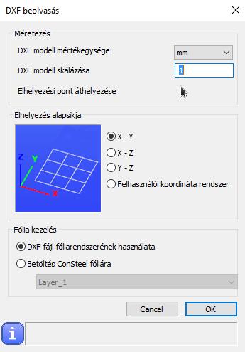 Ekkor megjelenik egy Windows file megnyitás dialóg, ahol ki kell választani az importálandó.dxf típusú fájlt.