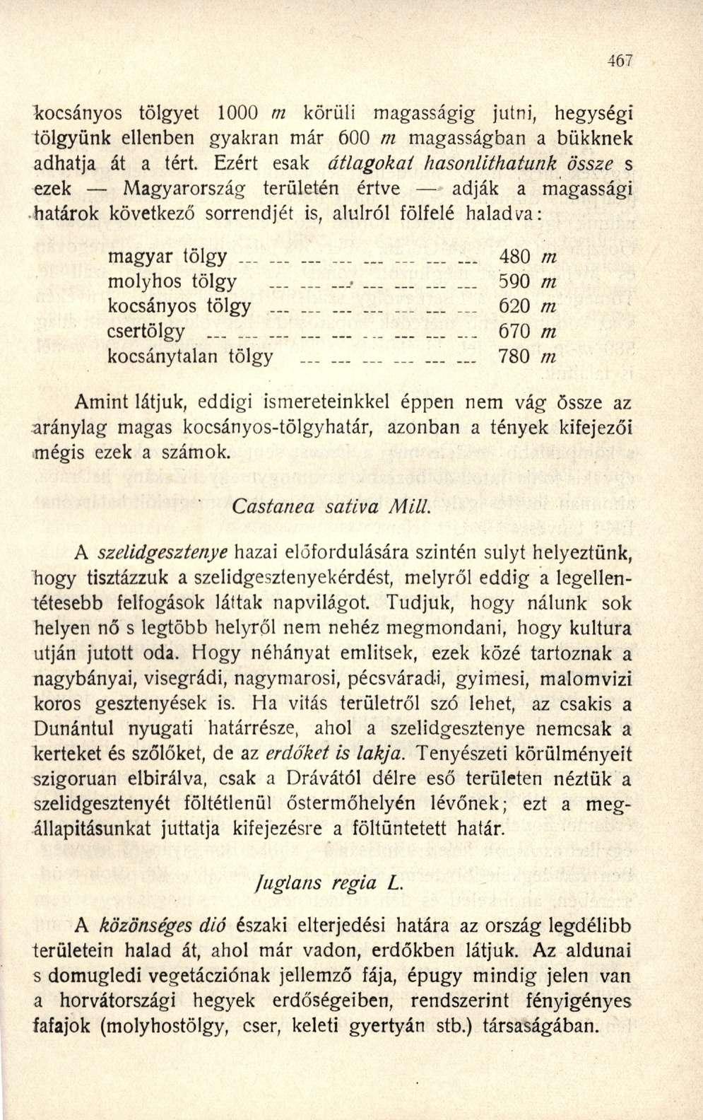 kocsányos tölgyet 1000 m körüli magasságig jutni, hegységi tölgyünk ellenben gyakran már 600 m magasságban a bükknek adhatja át a tért.