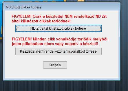 16., ND kilistázott termékek törlése Nemzeti dohánybolt specifikus menüpont. A menüpont egyrészt az ND Zrt.