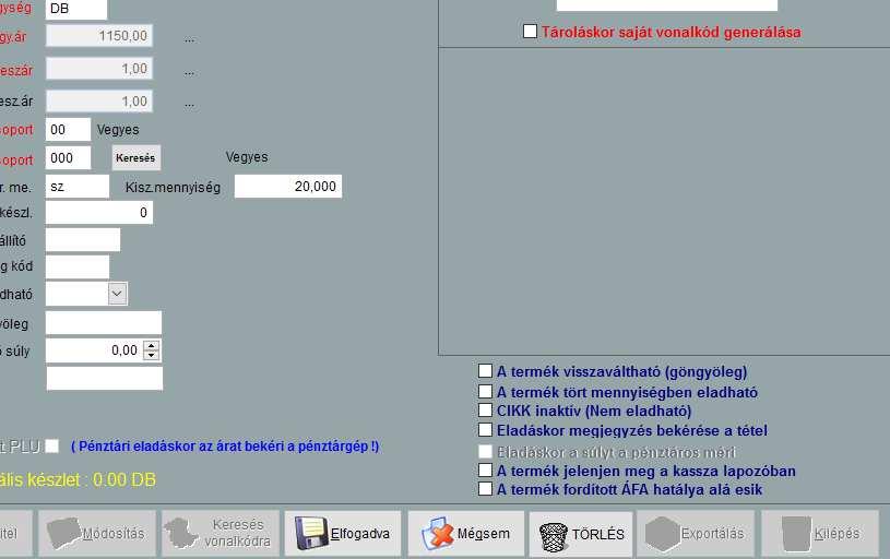 Terméktörzs A fordított ÁFA kategóriába eső termékeket jelölni kell.