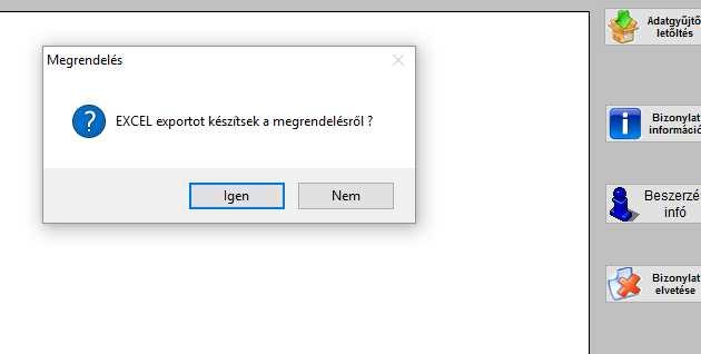 Szállítói megrendelés MS Excel alkalmazásba exportálható ODBE rendelés esetén mkegjelenő tájékoztató üzenet 16., Árváltozások 16./1.