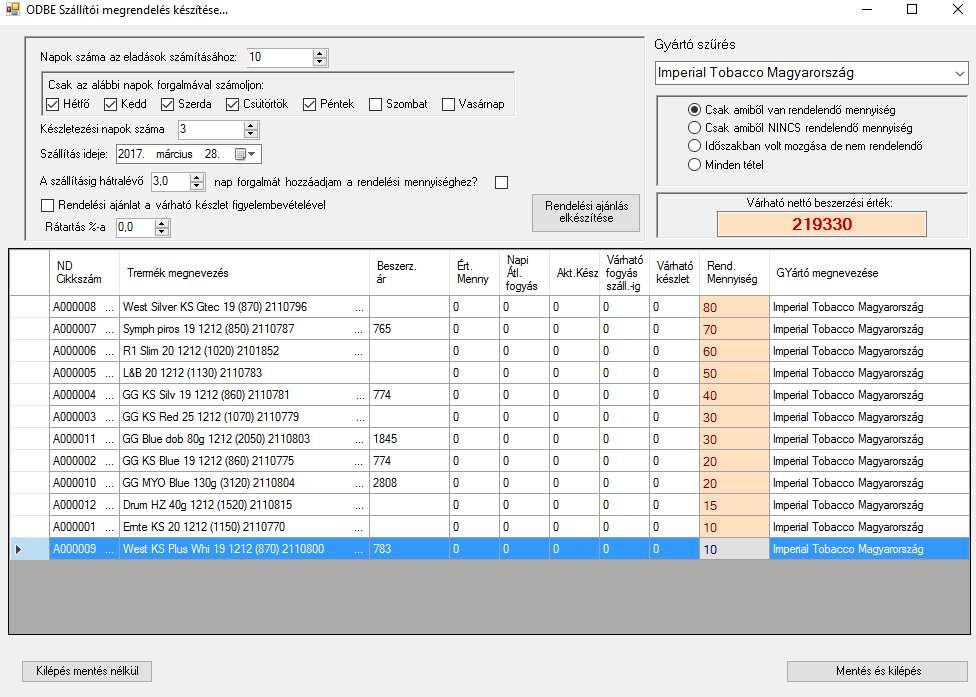 h. A rendelés lezárásához és az XML létrehozásához kattintson a Mentés és kilépés gombr A rendelés lezárása (XML elkészítése) minden rendelendő tételt rögzít, függetlenül attól hogy az elfogadás