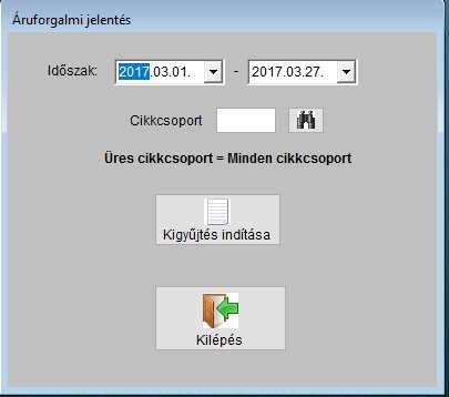A kezdő illetve a záró időszak megadása után a rendszer elkészíti a választott időszakra vonatkozó áruforgalmi jelentést.