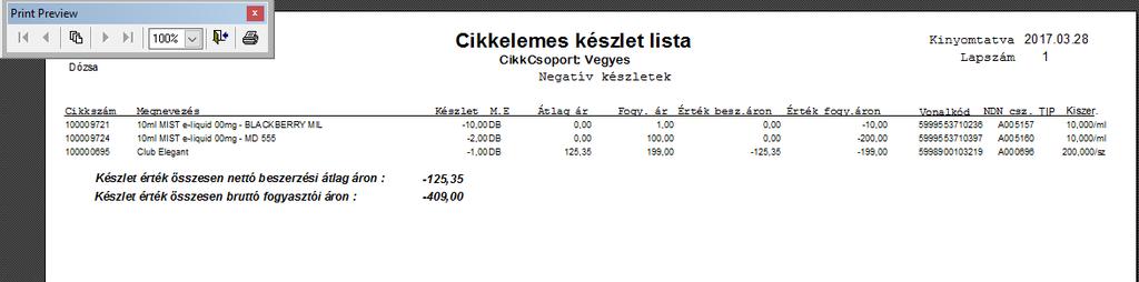 termékek minden fontosabb adata
