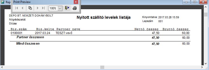 szállítólevélen lévő termékek listáj Válasszon partnert Kattintson a Kigyűjtés gombra A főmenübe