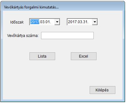 vevőkártyával rendelkező partnerek forgalmának tételes (cikkelemes) időszaki lekérdezésére.