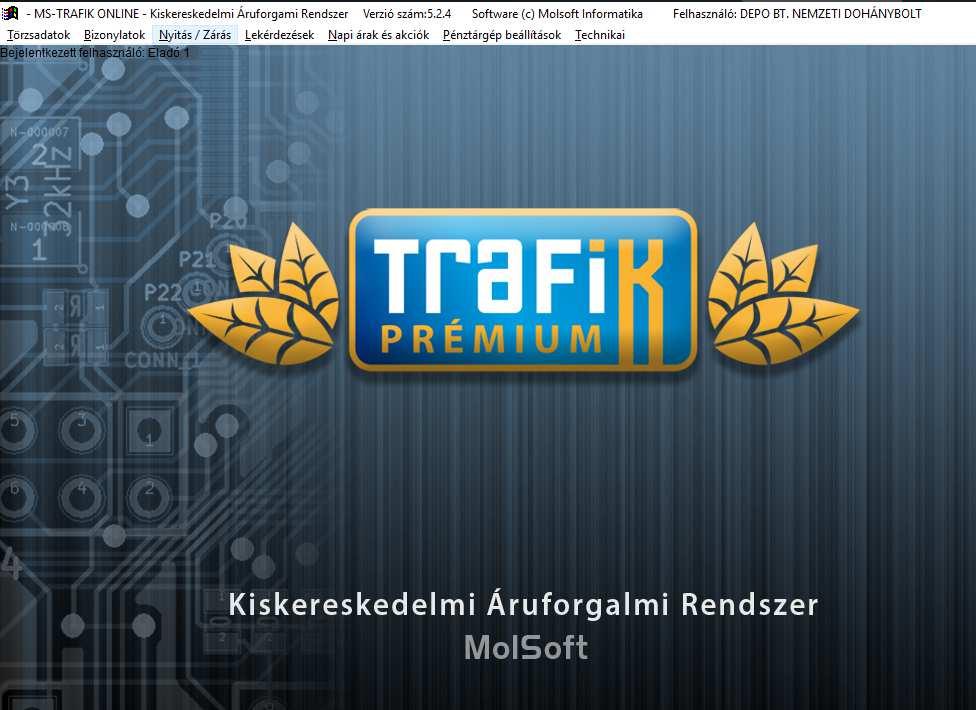 Főmenü - képernyőkép TÖRZSADATOK 1., Cikktörzs terméktörzs adatok felvitele, módosítása Cikkszám felhasználó által nem kitöltendő mező, új termék felvitelekor automatikusan generálja a rendszer.
