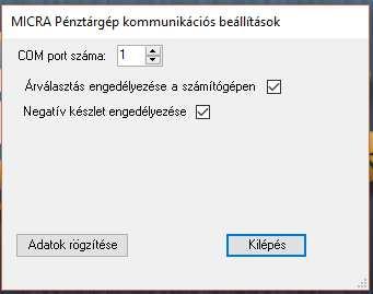 Állítsa be, hogy mely COM porton keresztül kapcsolódik a pénztárgép a számítógéphez Amennyiben az árválasztást engedélyezi, úgy amennyiben a pénztárgépen lehúzott vonalkód alapján a rendszer több