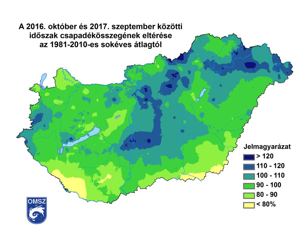 Összességében tehát elmondható, hogy a vizsgált időszakban hazánk nagy részén ugyan a sokéves átlagnak megfelelő csapadékmennyiség hullott, azonban a szokásosnál rövidebb idő alatt és térben