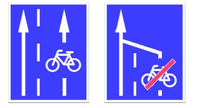 Az így megjelölt úttesten fokozottan számolni kell kerékpárosok közlekedésével.