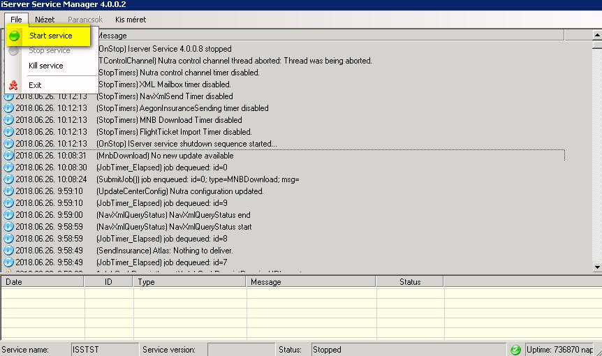 IserverManager programot a File/ Start service paranccsal: A