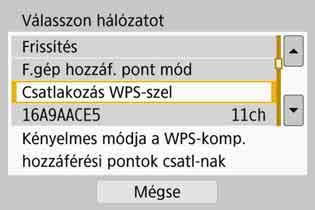 Wi-Fi-kapcsolat kialakítása WPS-en keresztül (PIN mód) 3 4 5 Válassza a [Csatlakoztatandó eszk. regisztr.] elemet. Nem jelenik meg, ha a 2. lépésben kiválasztotta a kívánt webszolgáltatást.