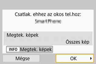 Wi-Fi-kapcsolat létrehozása Műveletek a fényképezőgépen-2. 9 Hozzon létre Wi-Fi-kapcsolatot. Ha létrejött a kapcsolat, a fényképezőgép LCD-kijelzőjén megjelenik a balra látható képernyő.