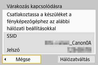 Wi-Fi-kapcsolat létrehozása A nyomtató és a fényképezőgép közötti Wi-Fi-kapcsolat létrehozásához kövesse Az első lépések című fejezetben (11. oldal) ismertetett eljárásokat.