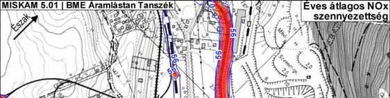 19 A 20. ábrán látható, hogy szállópor tekintetében csak az utak és az alagút kijáratok közvetlen közelében számíthatunk az éves határértéket meghaladó légszennyezettségre. A 21.