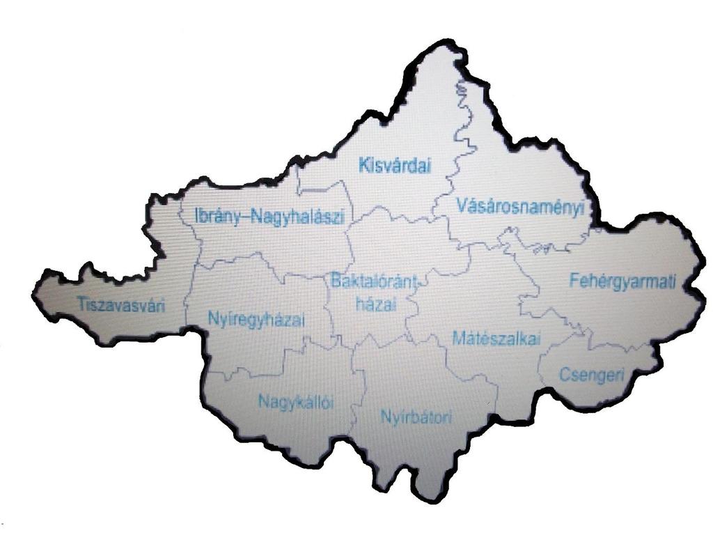 1. ábra: Szabolcs-Szatmár-Bereg megye 11 kistérsége a 2009-2012 között végzett adatfelvétel időszakában.