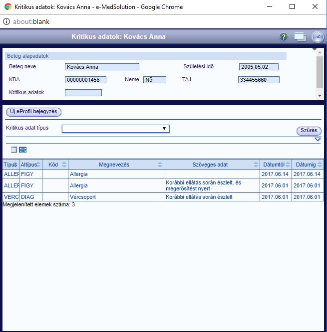 7 E-prfil készítése Az EESZT rendszerben az e-prfil a betegről összeállíttt lyan rvsi összefglaló, amely a kezelések szempntjából fnts, esetleg kritikus adatkat tartalmazza.
