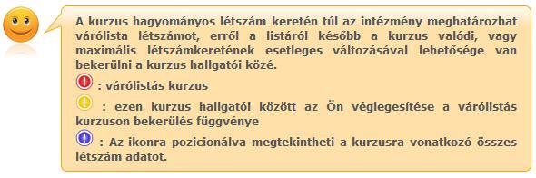 megjelenik a kurzus típus azonosító mező értéke, melyből kiderülhet, ha például speciális, vagy vizsgakurzusról van szó.