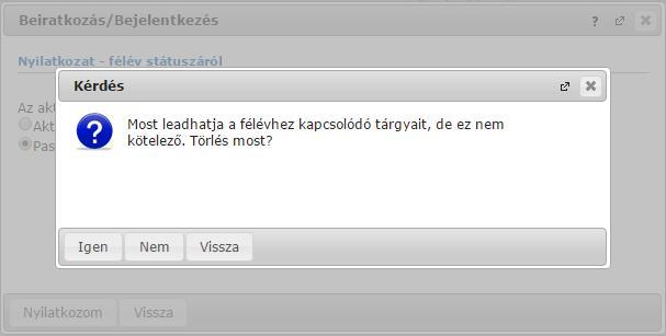 Passzív félévre történő módosítás 9.1.2.