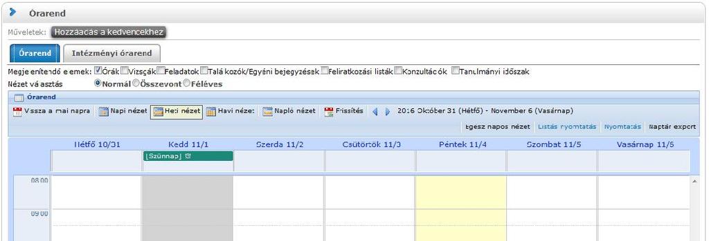 4.3. Órarend 4.3.1.