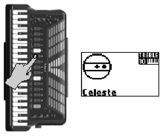 Ragadja meg az FR-7/FR-5 hangszert, nyomja meg a Treble regisztert és kezdjen el játszani a Treble billenty zeten.
