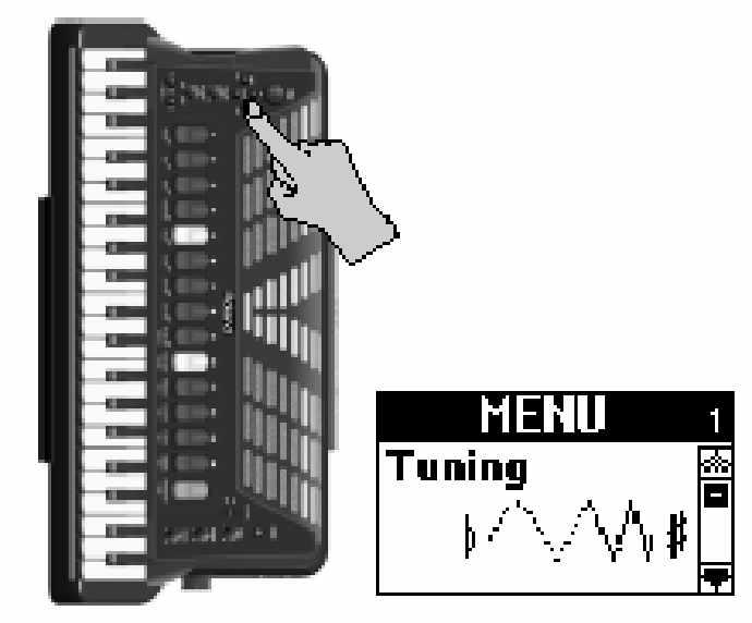 V Harmonika Paraméterek kiválasztása a menü rendszeren keresztül Csak az aktív szekciók választhatóak ki (a Treble vagy Bass billenty zeten megszólaló hangszín).