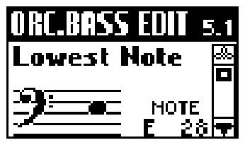 Nyomja meg egyszerre az [UP] és [DOWN] gombot, hogy kiválassza az alap beállításként megadott értéket. Az Orchestra Bass hangszínek kiválasztása automatizálható a 2.12 Bass Link oldalon (42.