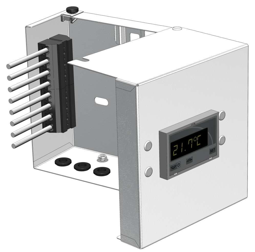 - 16-9. Elektromos csatlakozás 9.1. TM2Evo programozható termosztát kétfokozatú SRII sugárzóhoz 9490447 Tápfeszültség: Föld T Tápfeszültség: Nulla N Tápfeszültség: Fázis L1 Tápfeszültség: SRII Nulla L2 Tápfeszültség SRII Fázis 1.