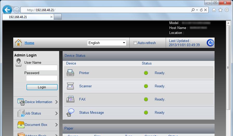 A készülék telepítése és beállítása > Embedded Web Server RX Az Embedded Web Server RX elérése 1 Jelenítse meg a képernyőt. 1 Indítsa el a webböngészőt.