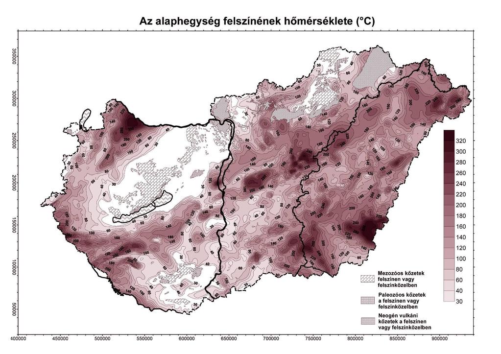 Hőmérséklet az alaphegység felszínén, o C