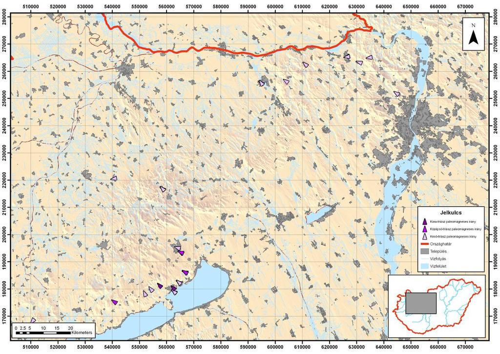 V/1. ábra: Triász paleomágneses irányok a Dunántúli-középhegységben MÁRTON 1984, 1986, 1993, 1998, MÁRTON & FODOR 2003, MÁRTON & MÁRTON 1983,