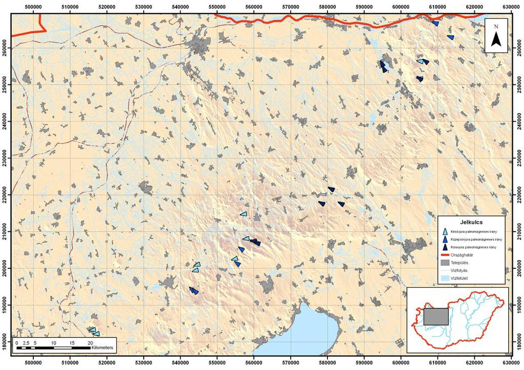 V/2. ábra: Jura paleomágneses irányok a Dunántúli-középhegységben MÁRTON 1984, 1986, 1993, 1998, MÁRTON & FODOR 2003, MÁRTON & MÁRTON 1983,  20.