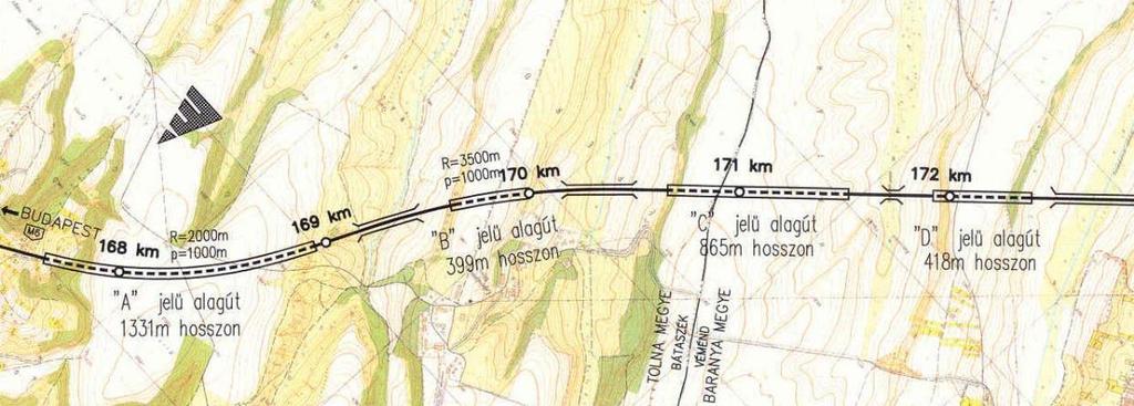 169+330, völgyhíd, 326 m 170+353, völgyhíd, 405 m 172+720, völgyhíd, 412 m Bátaszék-i csomópont, 163+859 üzemi átjáró üzemi átjáró üzemi átjáró üzemi átjáró üzemi átjáró üzemi átjáró üzemi átjáró