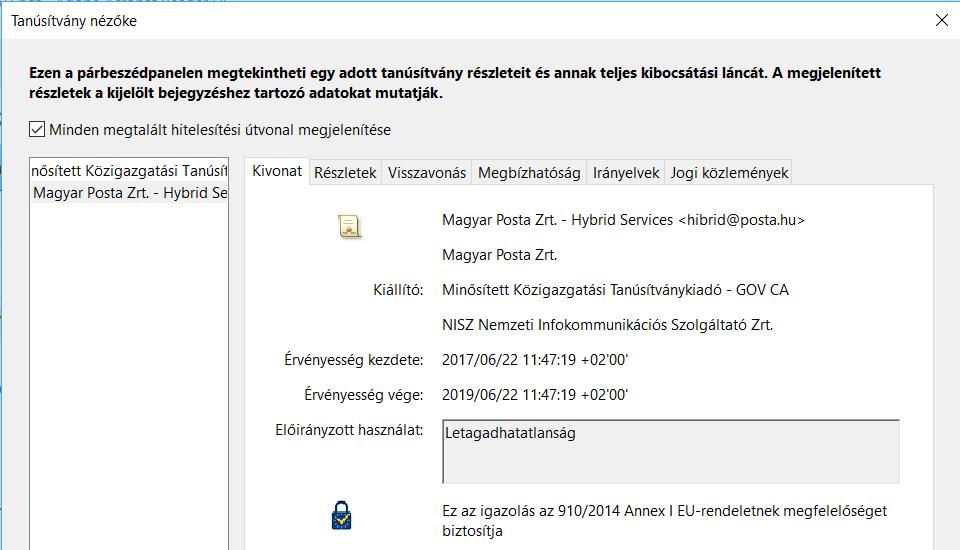 Az utolsó blokk az aláíró és a kibocsátó közötti tanúsítványlánc meglétét, illetve a tanúsítvány esetleges visszavonását vizsgálja.