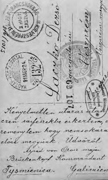 Rainer Pál Harmincegyes honvédek IV. rész Hivatásos tisztek Csicseri Orosz Árpád őrnagy fényképes levelezőlapja Laczkó Dezsőhöz, 1915. szept. 24. (LDM Legújabbkori gyűjtemény 69.107.