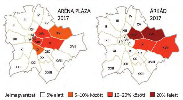 7. ábra A budapesti vásárlók lakhely szerinti megoszlása. Forrás: saját felmérés 2017 Figure 7 The distribution of the surveyed people by residency of Budapest. Source: Own survey 2017 adatbázis).