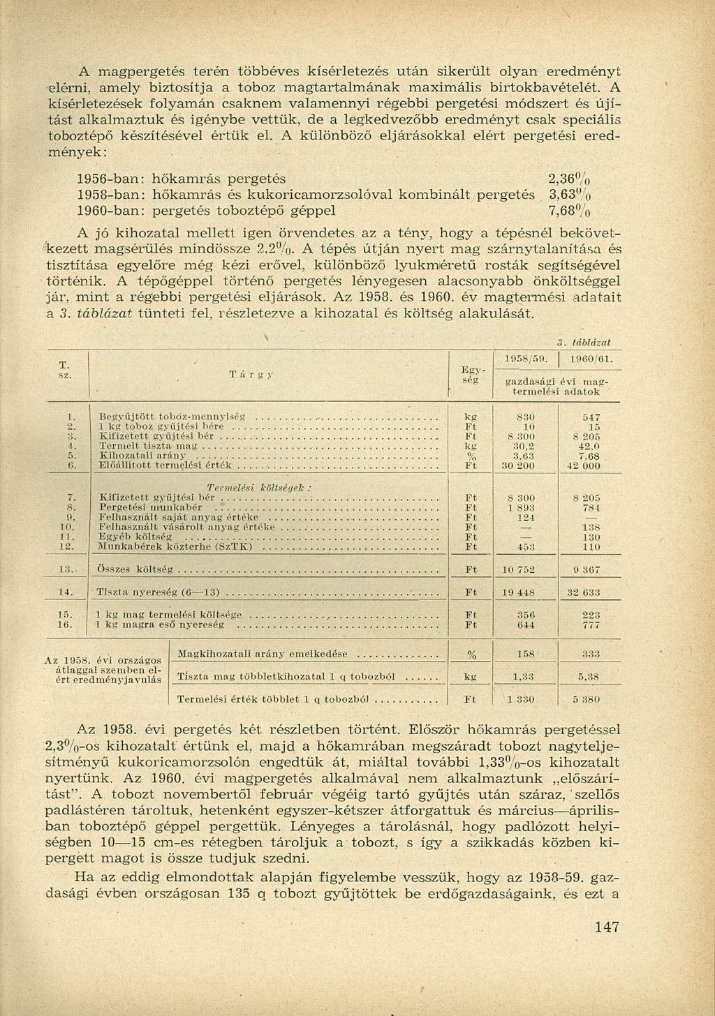A magpergetés terén többéves kísérletezés után sikerült olyan eredményt elérni, amely biztosítja a toboz magtartalmának maximális birtokbavételét.