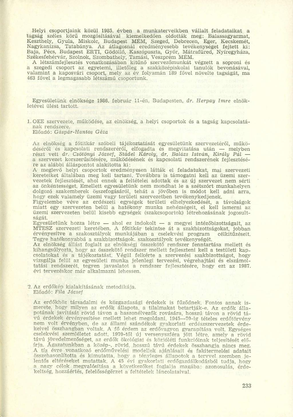 Helyi csoportjaink közül 1985.