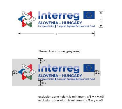 a védett terület (az ábrán szürke) a védett terület magassága minimum x/3 + x + x/3 a védett terület szélessége minimum x/3 + y + x/3 Az alapértelmezett logó a színes változat, lehetőség szerint ezt